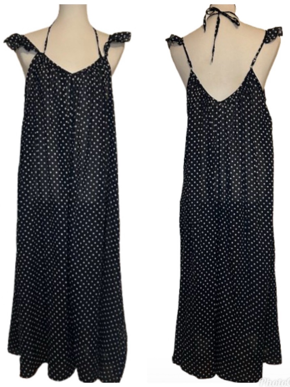 J. Crew Beachwear Midi Navy Polka Dot Cover Up Dress S/M - Picture 3 of 8
